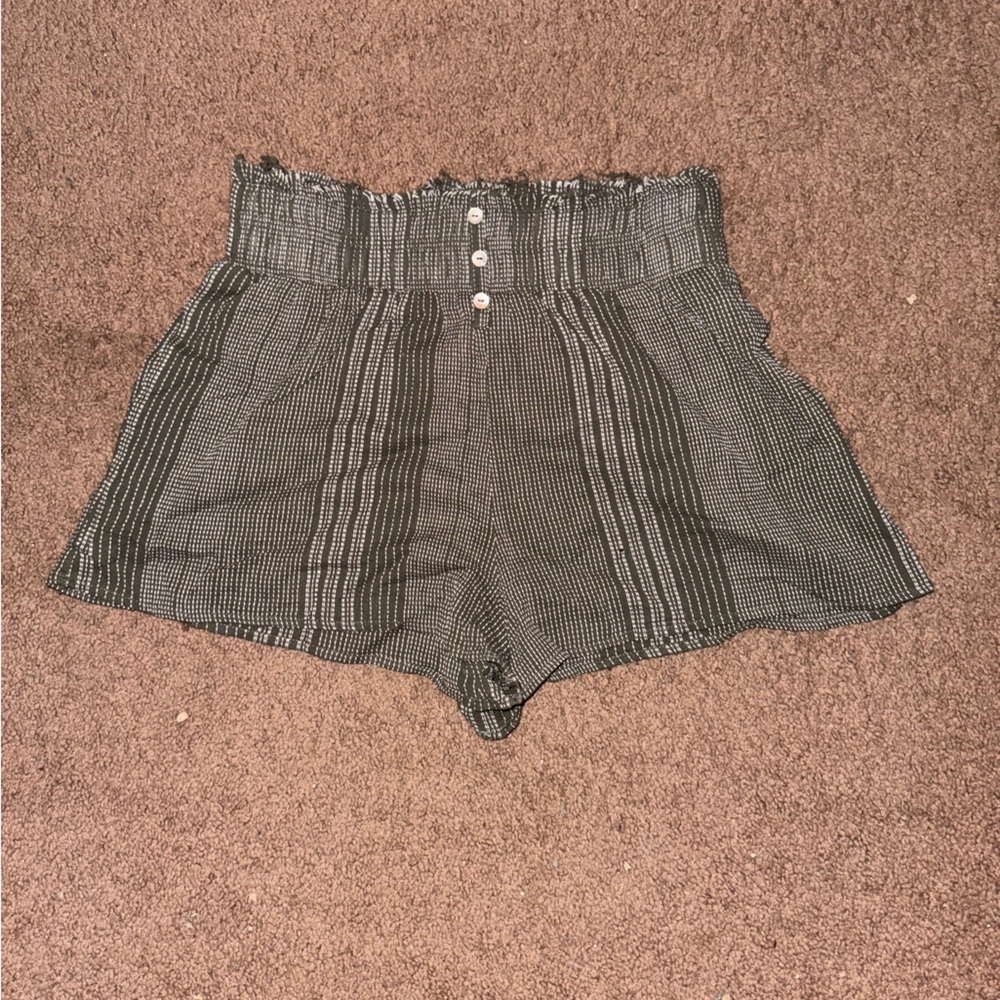 Blue Bird medium Olive and White Striped fabric shorts
